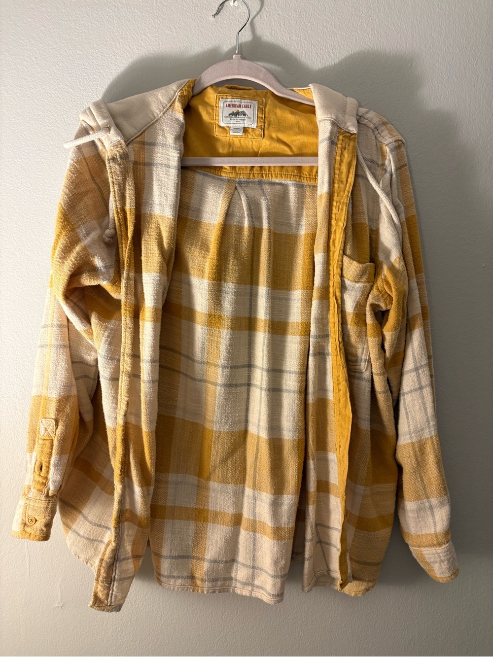 American Eagle Outfitters Yellow & Cream Plaid Hooded Shirt-Jacket